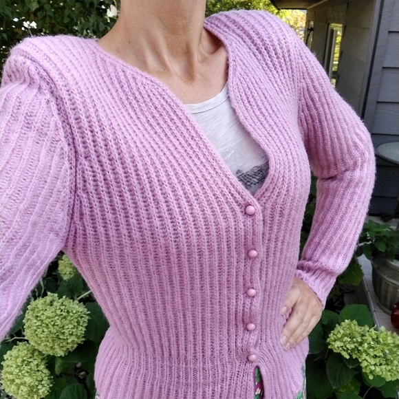 1980's ORCHID CARDIGAN SWEATER 80's S M - Picture 2 of 10